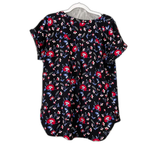 Talbots Top Women’s L Shirt Blouse V Neck Short Sleeve Floral Black Red Work - Picture 3 of 8